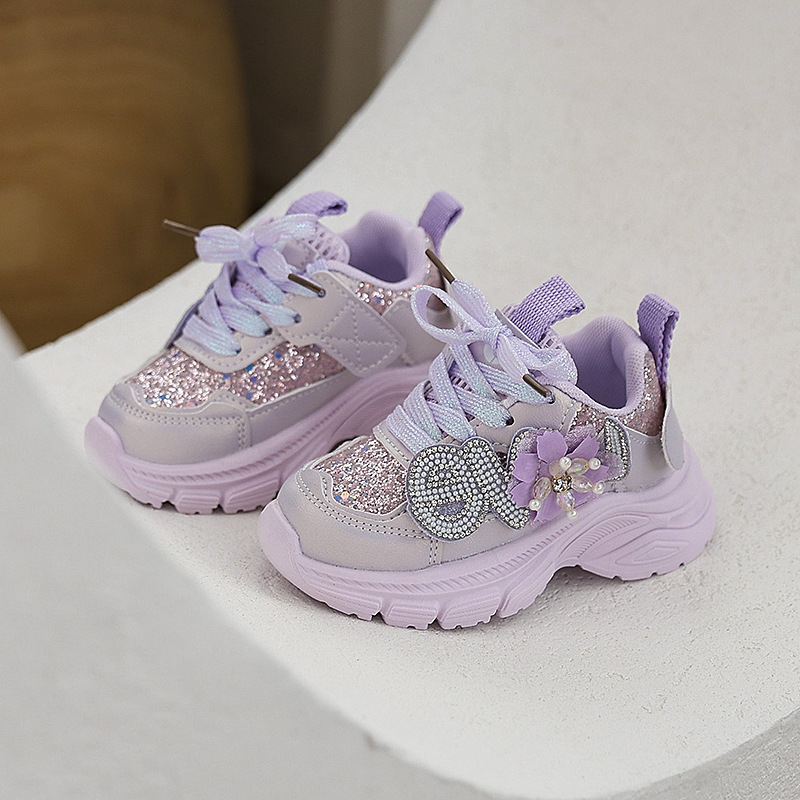 Κοριτσίστικα casual sneakers μόδας με στρας και παγιέτες, 2025 φθινοπωρινή συλλογή, πριγκιπικό στιλ με chunky σόλα