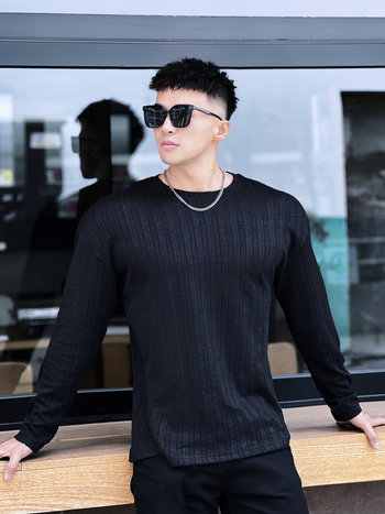 Muška prugasta pamučna majica s dugim rukavima, slim fit, casual sportski top za proljeće i jesen