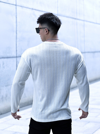 Muška prugasta pamučna majica s dugim rukavima, slim fit, casual sportski top za proljeće i jesen