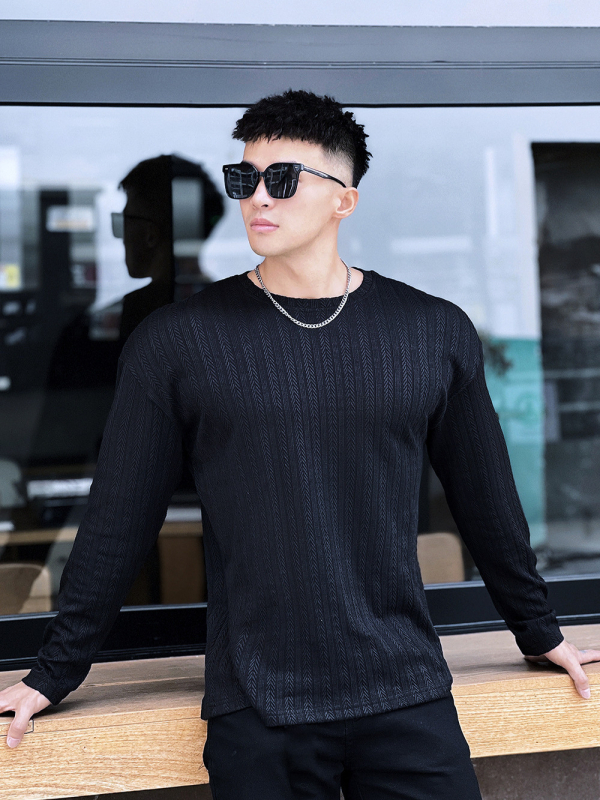 Muška prugasta pamučna majica s dugim rukavima, slim fit, casual sportski top za proljeće i jesen