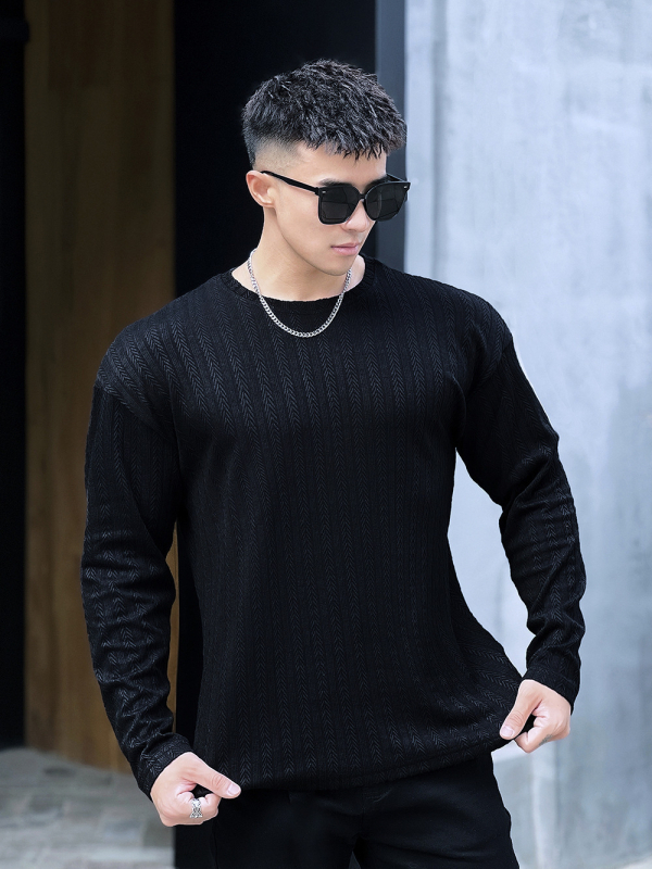 Muška prugasta pamučna majica s dugim rukavima, slim fit, casual sportski top za proljeće i jesen