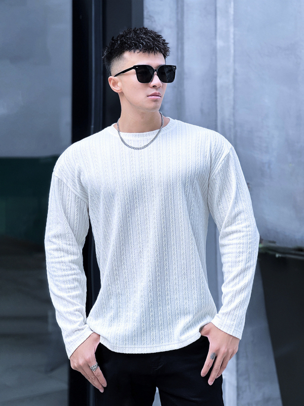 Muška prugasta pamučna majica s dugim rukavima, slim fit, casual sportski top za proljeće i jesen