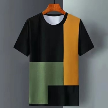 Ανδρικό T‑shirt από ice silk με καρό μοτίβ, κοντό μανίκι, στρογγυλός λαιμός, ελαφρύ καλοκαιρινό τοπ με σχέδιο αίματος