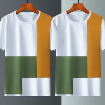 Ανδρικό T‑shirt από ice silk με καρό μοτίβ, κοντό μανίκι, στρογγυλός λαιμός, ελαφρύ καλοκαιρινό τοπ με σχέδιο αίματος