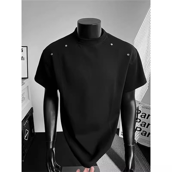Ανδρική καλοκαιρινή κοντομάνικη T-shirt με αποδομημένο σχέδιο πάνελ, στρογγυλός λαιμός, κοντά μανίκια, υψηλής ποιότητας streetwear στυλ