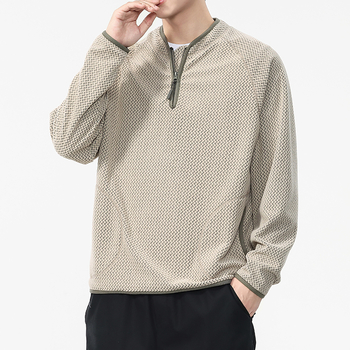 Muški T-shirt s dugim rukavima, američki retro valoviti uzorak, svestran minimalistički top, moderan stil