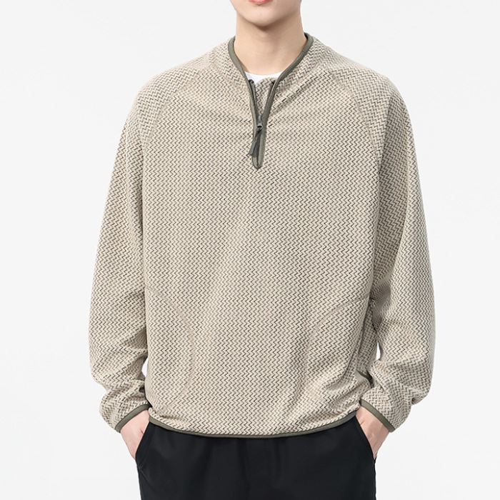 Muški T-shirt s dugim rukavima, američki retro valoviti uzorak, svestran minimalistički top, moderan stil