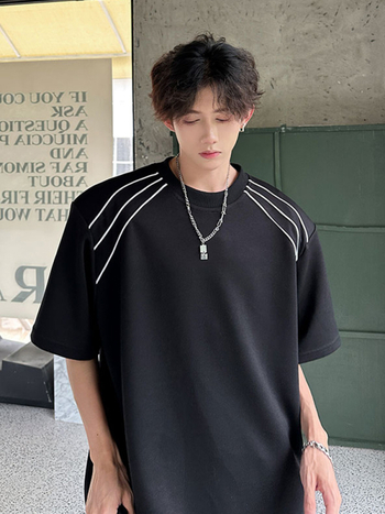 Αντρικό T‑shirt με επένδυση στους ώμους, καλοκαιρινός σχεδιασμός, CleanFit, ελαφριά πολυεστερική ανάμειξη, κοντά μανίκια, στρογγυλός λαιμός, καθημερινή χρήση