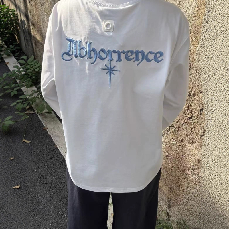 Ανδρική μακρυμάνικη T‑shirt με στρογγυλή λαιμόκοψη, κεντημένο σύνθημα σε αμερικανικό street style, νέο μοντέλο αρχών φθινοπωρίου, χαλαρή γραμμή, για ζευγάρια