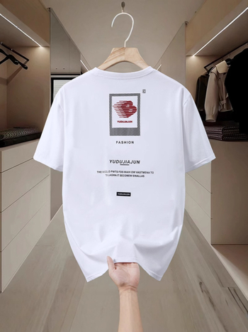 Ανδρικό T‑shirt με κοντά μανίκια για μεγάλο μέγεθος, εκτύπωση με γράμματα, φαρδιά γραμμή, ύφασμα από μείγμα βαμβακιού, καλοκαίρι 2025