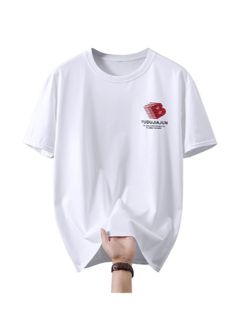 Ανδρικό T‑shirt με κοντά μανίκια για μεγάλο μέγεθος, εκτύπωση με γράμματα, φαρδιά γραμμή, ύφασμα από μείγμα βαμβακιού, καλοκαίρι 2025