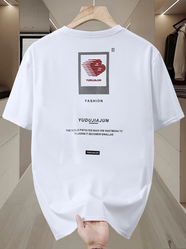 Ανδρικό T‑shirt με κοντά μανίκια για μεγάλο μέγεθος, εκτύπωση με γράμματα, φαρδιά γραμμή, ύφασμα από μείγμα βαμβακιού, καλοκαίρι 2025