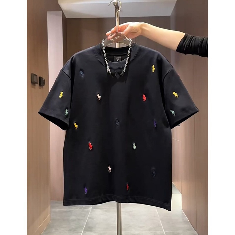 Ανδρική κοντομάνικη T-shirt με κέντημα, καλοκαιρινή εφαρμογή, στρογγυλός λαιμός, γεωμετρικό μοτίβο