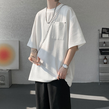 Muški T-shirt kratkih rukava s teksturiranim ice-silk materijalom, ljeto, ležerni kroj, jedne boje, casual.