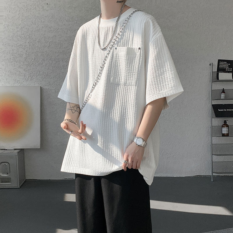 Muški T-shirt kratkih rukava s teksturiranim ice-silk materijalom, ljeto, ležerni kroj, jedne boje, casual.