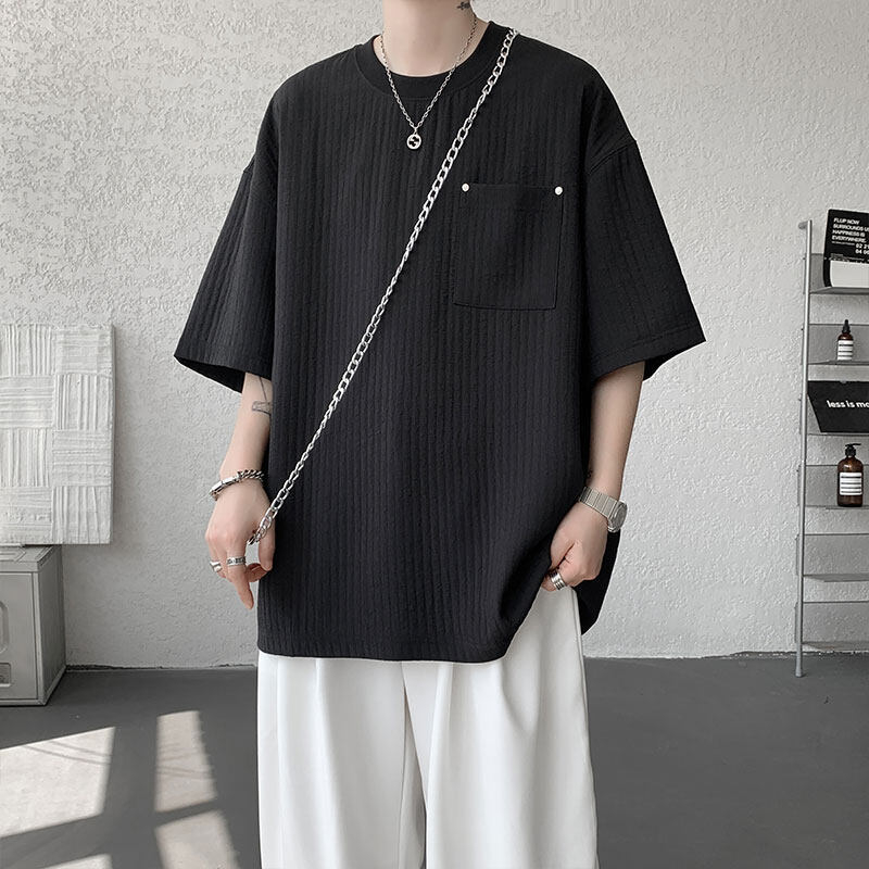 Muški T-shirt kratkih rukava s teksturiranim ice-silk materijalom, ljeto, ležerni kroj, jedne boje, casual.