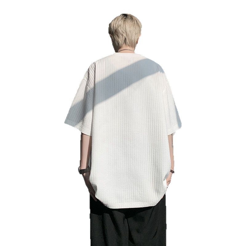 Muški T-shirt kratkih rukava s teksturiranim ice-silk materijalom, ljeto, ležerni kroj, jedne boje, casual.