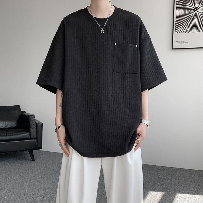 Muški T-shirt kratkih rukava s teksturiranim ice-silk materijalom, ljeto, ležerni kroj, jedne boje, casual.