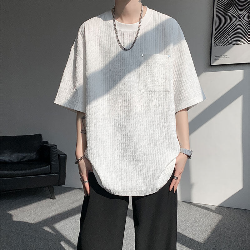 Muški T-shirt kratkih rukava s teksturiranim ice-silk materijalom, ljeto, ležerni kroj, jedne boje, casual.