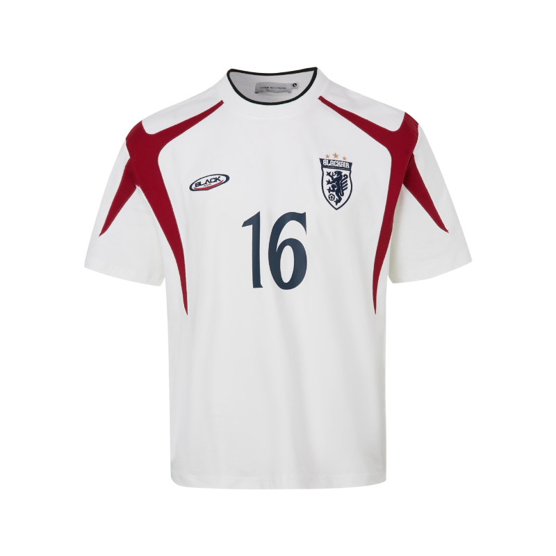 MADEEXTREME Vintage streetwear T‑shirt με κεντημένο έμβλημα και ραφές σε στιλ ποδοσφαίρου, κοντό μανίκι, για άνδρες