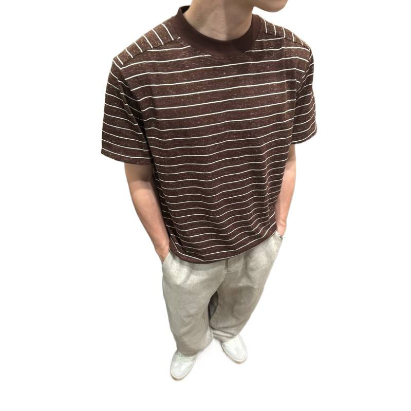 Ανδρικό κοντομάνικο T‑shirt ριγέ από βαμβάκι, με χαλαρή εφαρμογή, στρογγυλή λαιμόκοψη, άνοιξη-καλοκαίρι 2025
