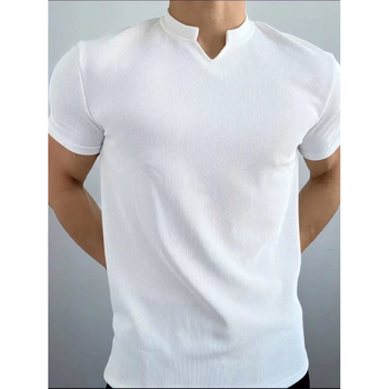 Ανδρικό κοντομάνικο T-shirt με V-λαιμό για καλοκαίρι, βαρύ ύφασμα υψηλής ποιότητας, αντιρυτιδική υφή, γρήγορο στέγνωμα