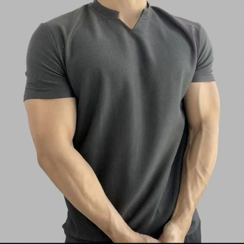 Ανδρικό κοντομάνικο T-shirt με V-λαιμό για καλοκαίρι, βαρύ ύφασμα υψηλής ποιότητας, αντιρυτιδική υφή, γρήγορο στέγνωμα