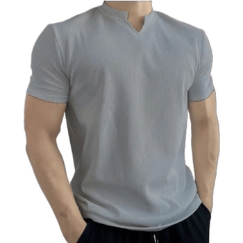 Ανδρικό κοντομάνικο T-shirt με V-λαιμό για καλοκαίρι, βαρύ ύφασμα υψηλής ποιότητας, αντιρυτιδική υφή, γρήγορο στέγνωμα