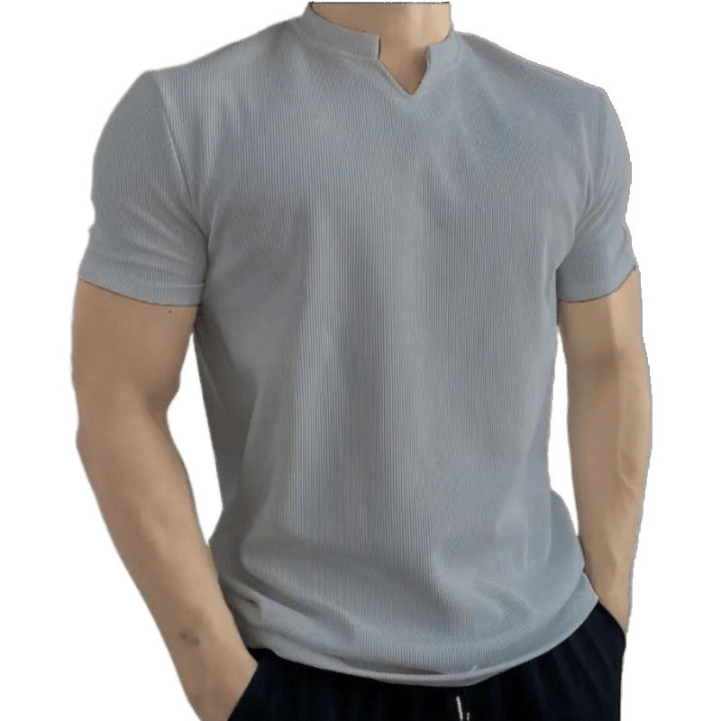 Ανδρικό κοντομάνικο T-shirt με V-λαιμό για καλοκαίρι, βαρύ ύφασμα υψηλής ποιότητας, αντιρυτιδική υφή, γρήγορο στέγνωμα