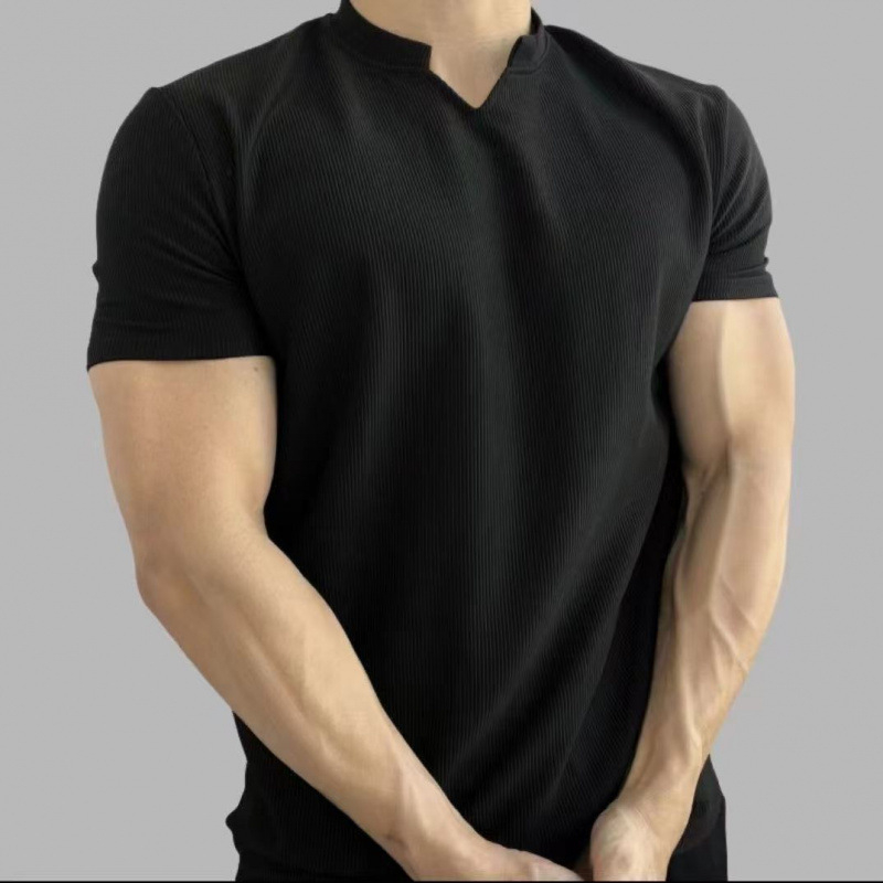 Ανδρικό κοντομάνικο T-shirt με V-λαιμό για καλοκαίρι, βαρύ ύφασμα υψηλής ποιότητας, αντιρυτιδική υφή, γρήγορο στέγνωμα
