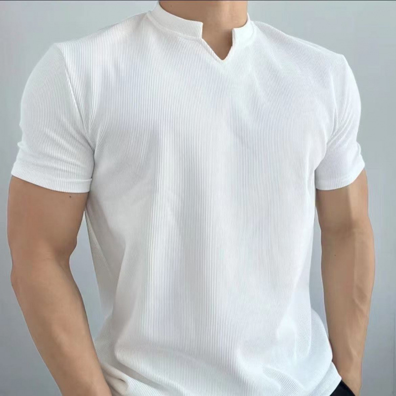 Ανδρικό κοντομάνικο T-shirt με V-λαιμό για καλοκαίρι, βαρύ ύφασμα υψηλής ποιότητας, αντιρυτιδική υφή, γρήγορο στέγνωμα