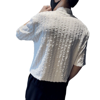 Ανδρικό T‑shirt από ice-silk, με ημι-υψηλό γιακά, κοντό μανίκι, καλοκαιρινό casual στυλ, κομψό αντρικό ρούχο, μοντέλο 2025