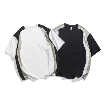 Beijie Ανδρικό T-shirt με κοντό μανίκι και χρωματικά μπλοκ, στυλ αμερικανικού streetwear, άνοιξη 2025