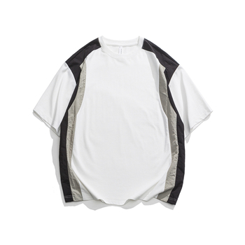Beijie Ανδρικό T-shirt με κοντό μανίκι και χρωματικά μπλοκ, στυλ αμερικανικού streetwear, άνοιξη 2025