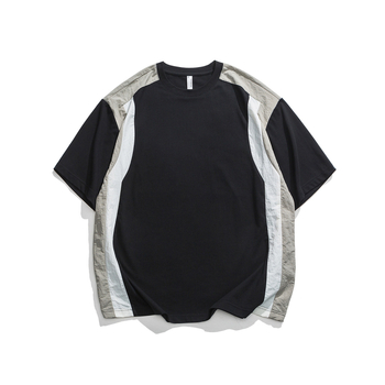 Beijie Ανδρικό T-shirt με κοντό μανίκι και χρωματικά μπλοκ, στυλ αμερικανικού streetwear, άνοιξη 2025