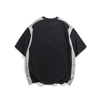 Beijie Ανδρικό T-shirt με κοντό μανίκι και χρωματικά μπλοκ, στυλ αμερικανικού streetwear, άνοιξη 2025