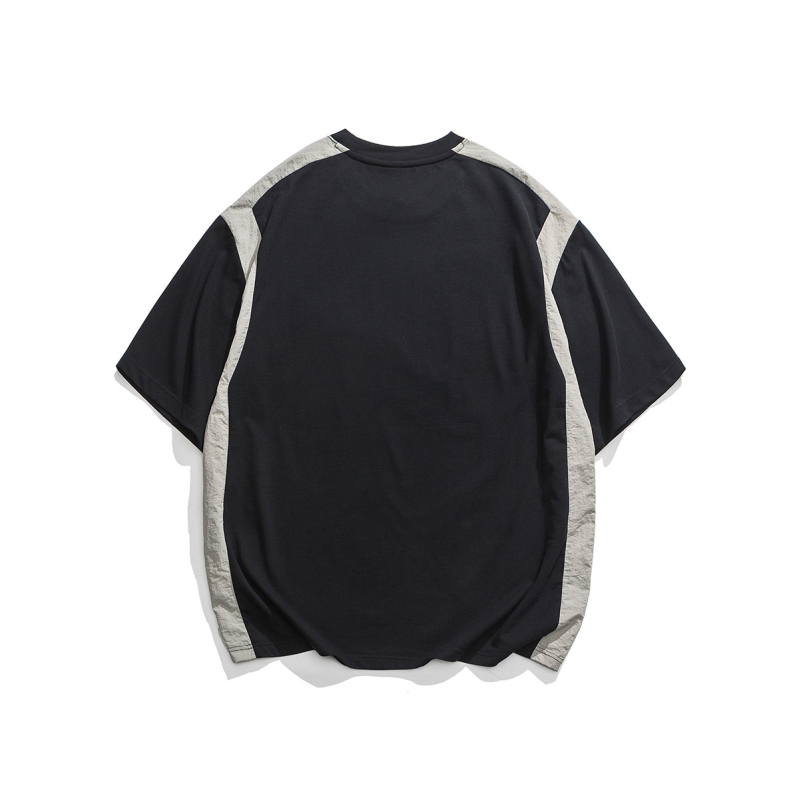 Beijie Ανδρικό T-shirt με κοντό μανίκι και χρωματικά μπλοκ, στυλ αμερικανικού streetwear, άνοιξη 2025