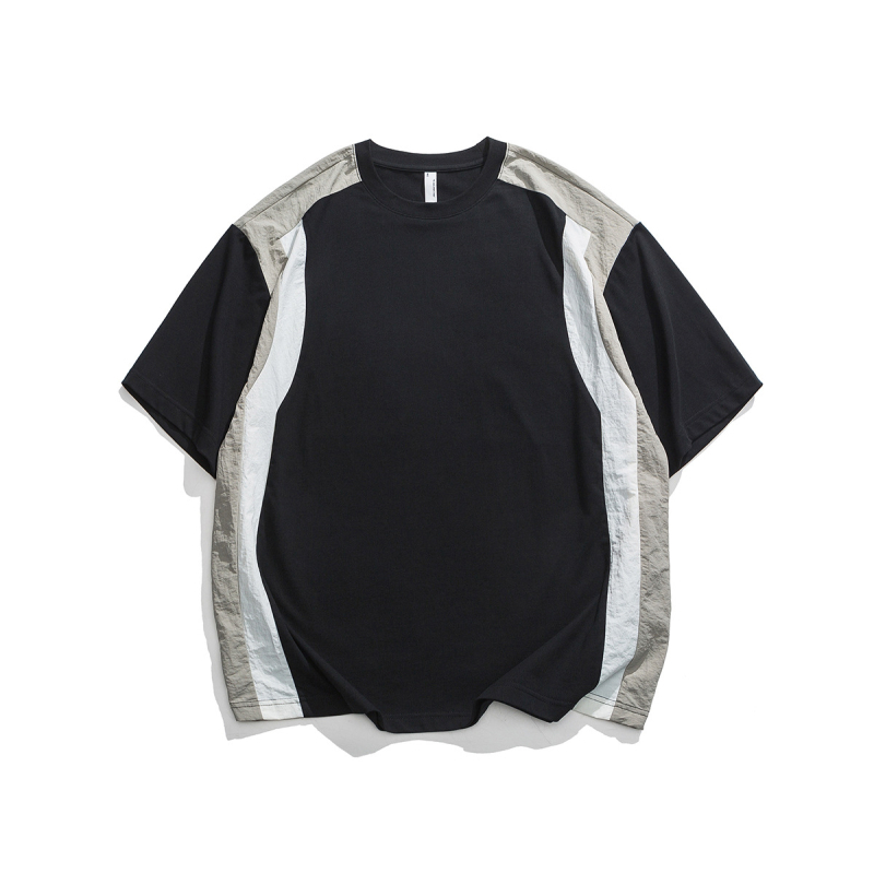 Beijie Ανδρικό T-shirt με κοντό μανίκι και χρωματικά μπλοκ, στυλ αμερικανικού streetwear, άνοιξη 2025