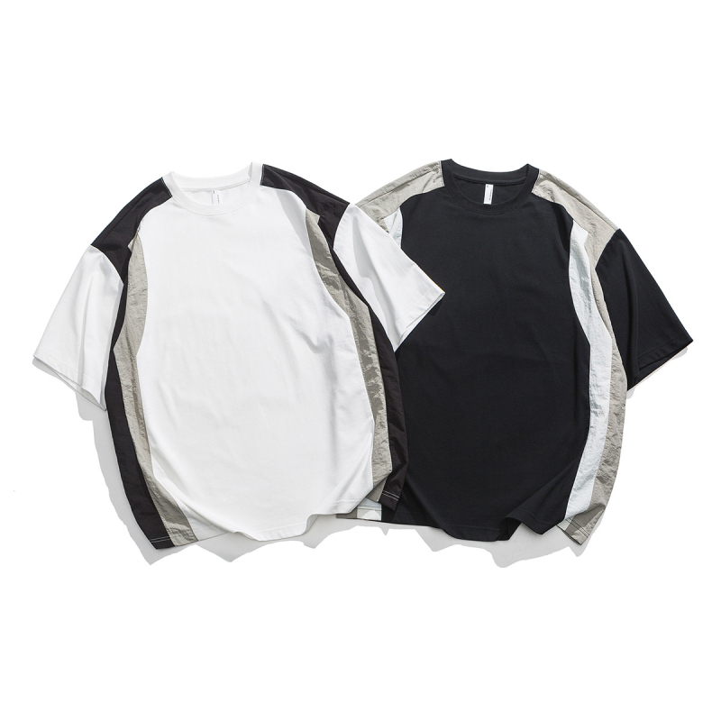 Beijie Ανδρικό T-shirt με κοντό μανίκι και χρωματικά μπλοκ, στυλ αμερικανικού streetwear, άνοιξη 2025