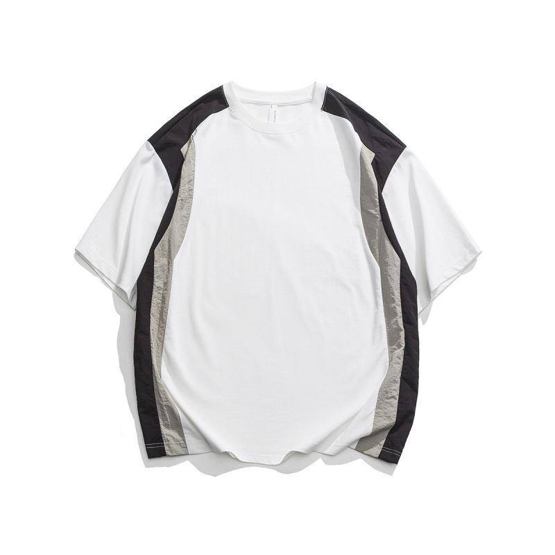 Beijie Ανδρικό T-shirt με κοντό μανίκι και χρωματικά μπλοκ, στυλ αμερικανικού streetwear, άνοιξη 2025