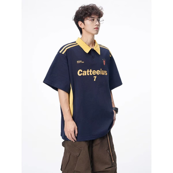 Ανδρικό κοντομάνικο T‑shirt με χρωματικά μπλοκ, καλοκαιρινό αμερικάνικο ρετρό στυλ, χαλαρή γραμμή, άνετο, στιλάτο και δυναμικό