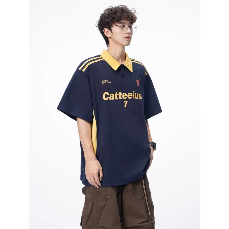 Ανδρικό κοντομάνικο T‑shirt με χρωματικά μπλοκ, καλοκαιρινό αμερικάνικο ρετρό στυλ, χαλαρή γραμμή, άνετο, στιλάτο και δυναμικό