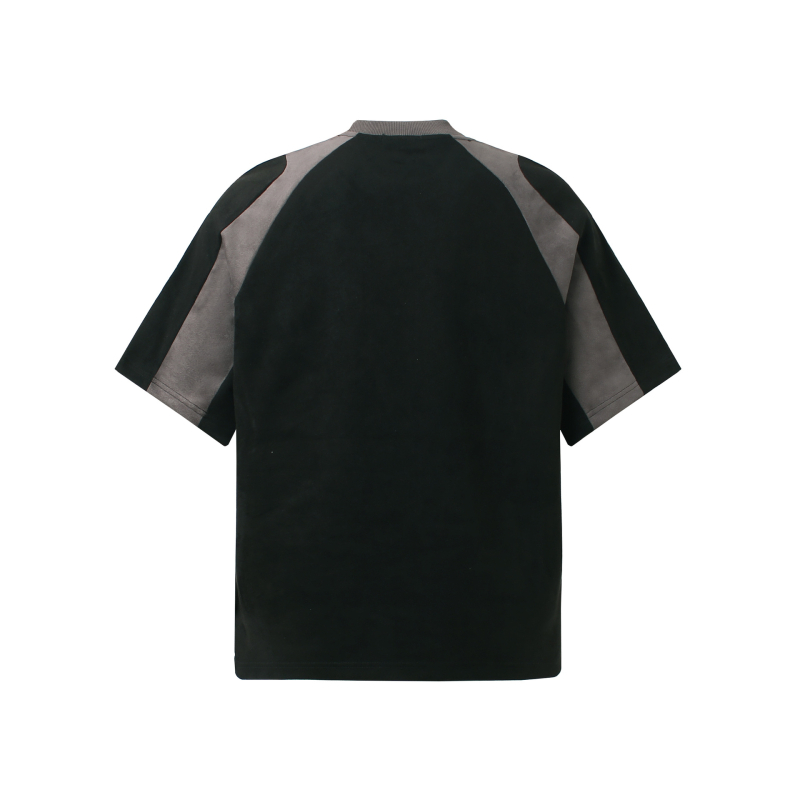 JT1027 Αμερικανικό ρετρό στυλ, color-blocking με suede υφή, κοντομάνικη ανδρική T-shirt με χαλαρή εφαρμογή και στρογγυλό λαιμό