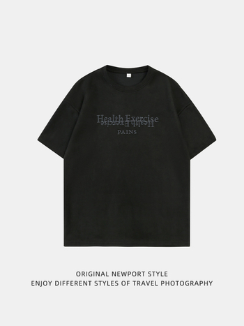 Han Road Unisex Κοντομάνικη T‑shirt με Κέντημα Αμερικανικών Γραμμάτων και Σουέντ Υφή, Χαλαρή Γραμμή, Καλοκαιρινό Casual Στυλ