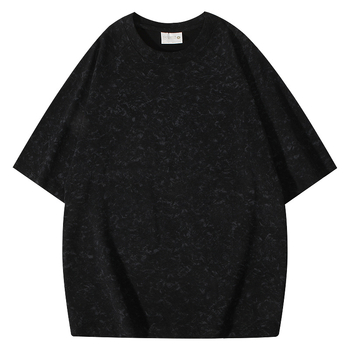 Ανδρικό βαμβακερό T‑shirt με κοντά μανίκια, ραγκλάν ώμων, εκτύπωση μπατίκ, στρογγυλός λαιμός, κέντημα