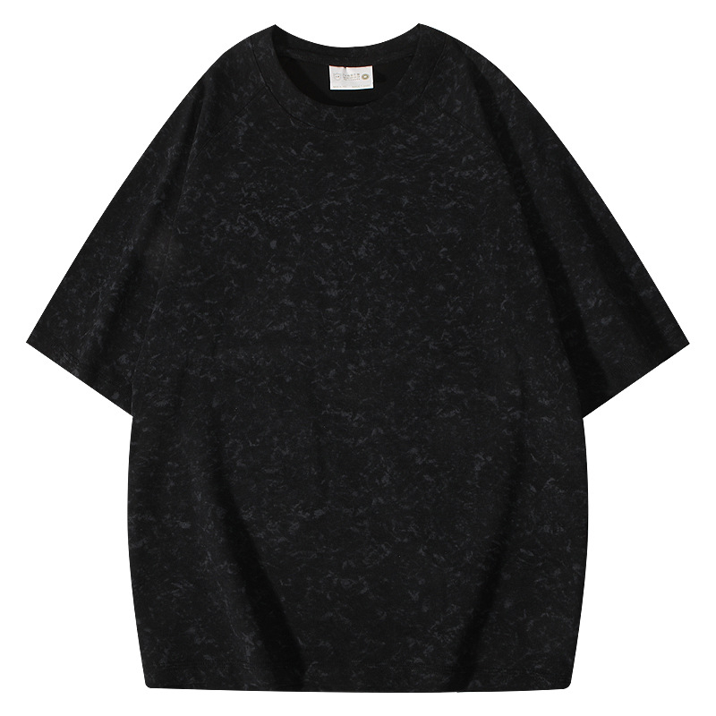 Ανδρικό βαμβακερό T‑shirt με κοντά μανίκια, ραγκλάν ώμων, εκτύπωση μπατίκ, στρογγυλός λαιμός, κέντημα