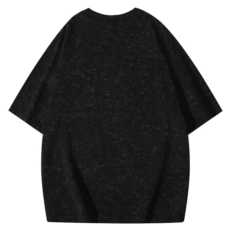 Ανδρικό βαμβακερό T‑shirt με κοντά μανίκια, ραγκλάν ώμων, εκτύπωση μπατίκ, στρογγυλός λαιμός, κέντημα