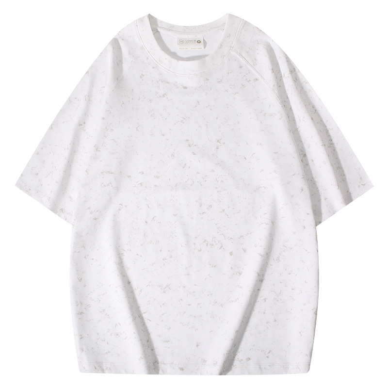 Ανδρικό βαμβακερό T‑shirt με κοντά μανίκια, ραγκλάν ώμων, εκτύπωση μπατίκ, στρογγυλός λαιμός, κέντημα