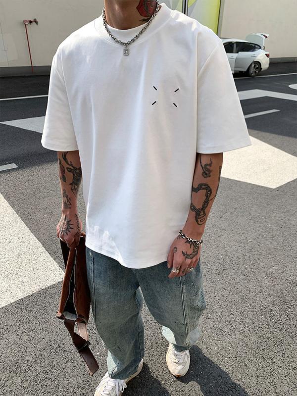 Ανδρικό κοντομάνικο T‑shirt από βαμβάκι, μονόχρωμο, χαλαρή γραμμή, στρογγυλή λαιμόκοψη, καλοκαίρι