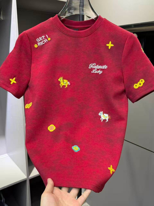 2026 Κεντημένο ανδρικό T-shirt με σχέδιο Get Rich, βαρύ ύφασμα, κοντά μανίκια, διακριτή πολυτέλεια, υψηλή ποιότητα, ευέλικτο, στρογγυλός λαιμός